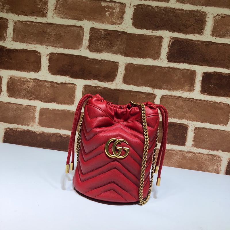 Gucci Shoulder HandBag 575163 Full Leather Solid Red